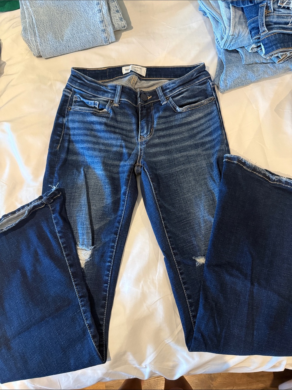 Dark Blue Distressed Women's low rise flare Jeans